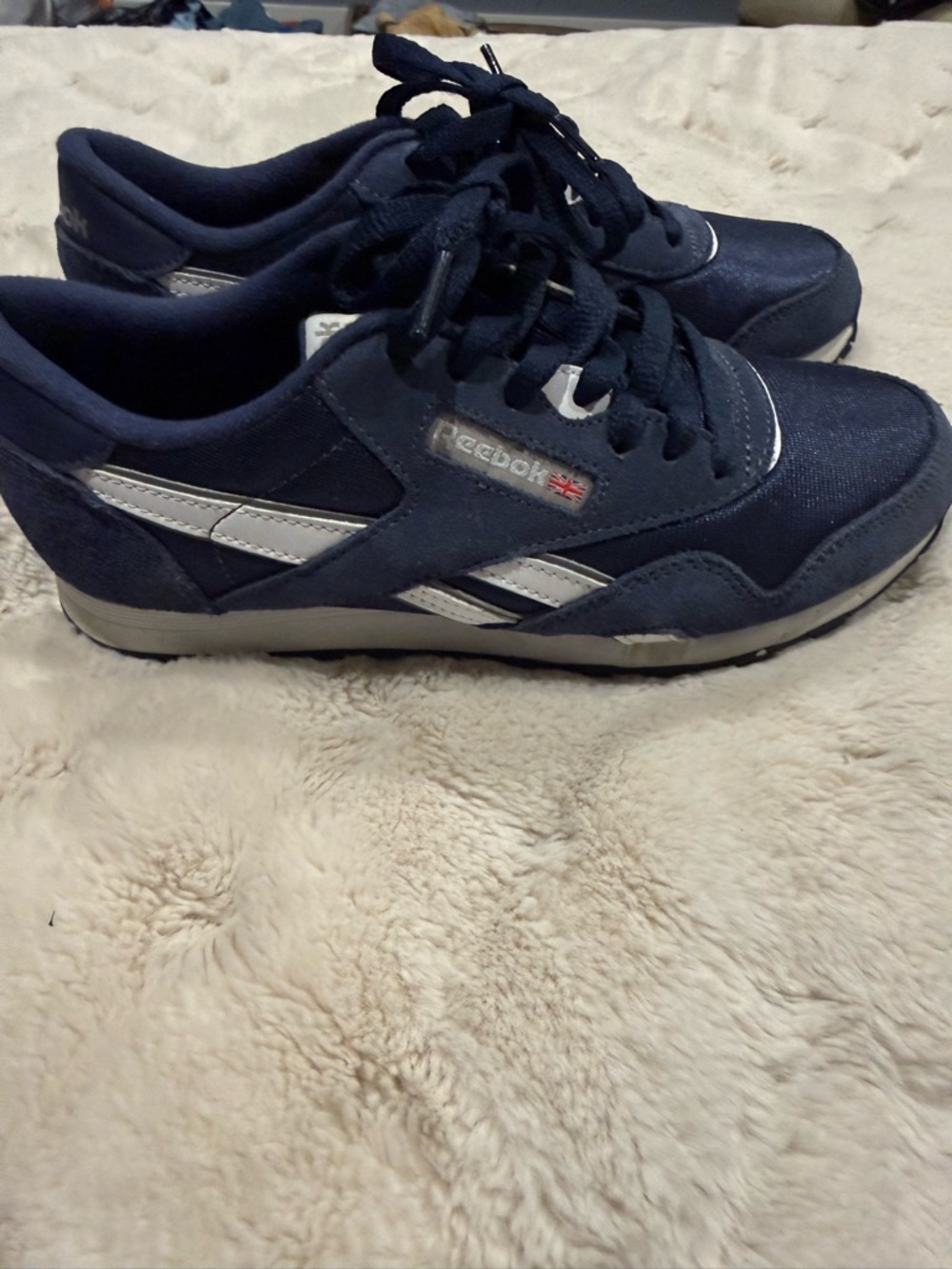 Reebok Men's Navy and White Retro Running Sneakers